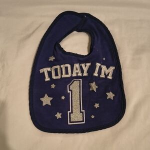 Baby Bib - 'Today I'm 1' Blue Glitter Accent